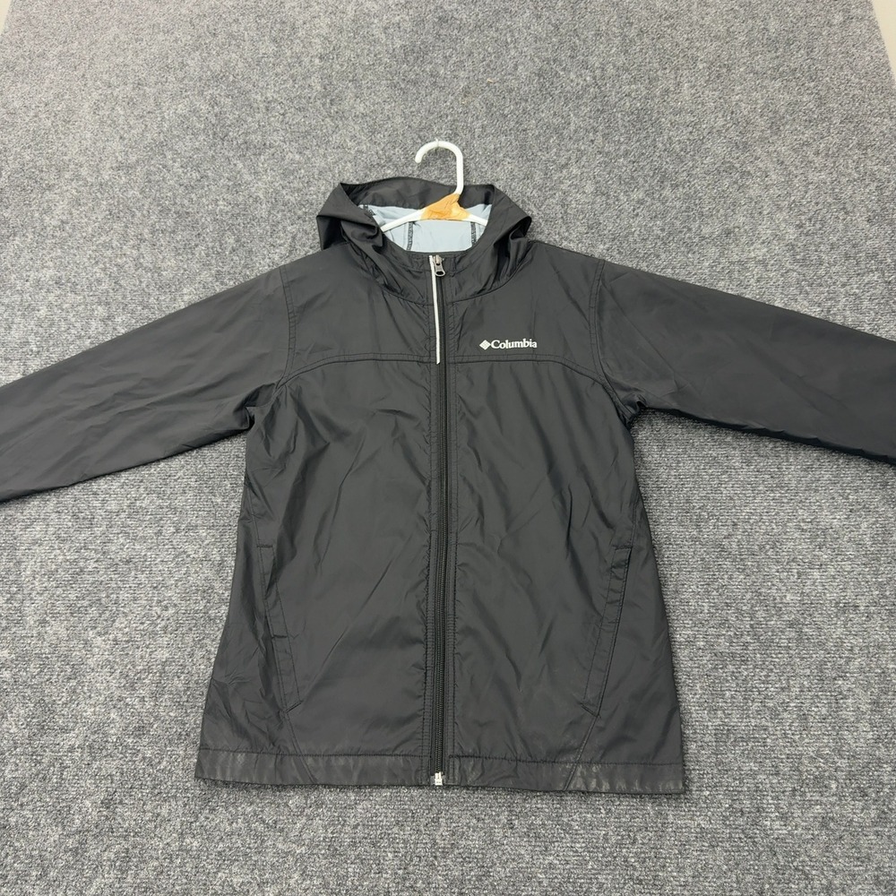 Columbia Jacket Kids M Black Nylon Hooded Full Zip Windbreaker Gorpcore Style